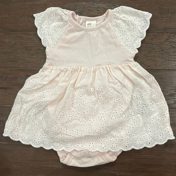 H&M Dresses Hm Baby Girl Pink Eyelet Dress With Bodysuit 3m Poshmark